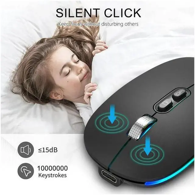 Alt view image 6 of 7 - BONAEVER Slim Silent Wireless Mouse LED Dual Mode (Bluetooth 5.1 2.4G Wireless) Rechargeable Ergonomic Mice with 3 Adjustable DPI for iPad OS PC Laptop Surface Pro MacBook Windows Mac OS