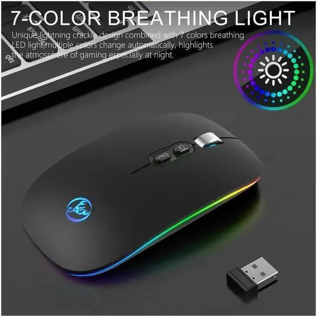 Alt view image 7 of 7 - BONAEVER Slim Silent Wireless Mouse LED Dual Mode (Bluetooth 5.1 2.4G Wireless) Rechargeable Ergonomic Mice with 3 Adjustable DPI for iPad OS PC Laptop Surface Pro MacBook Windows Mac OS