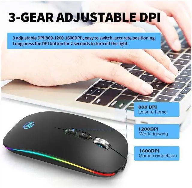 Alt view image 5 of 7 - BONAEVER 2.4G Wireless Mute Office Mouse 3 Adjustable DPI Built-in 500mAh Rechargeable Lithium Battery Ergonomic Mice for PC Laptop