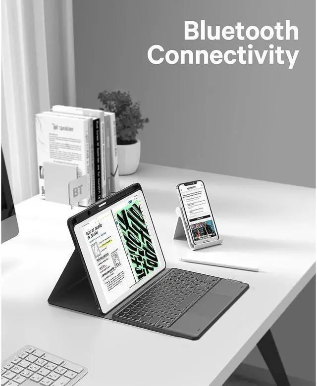 Alt view image 6 of 7 - BONAEVER Touchpad Keyboard Case for iPad pro 12.9 2017 2015 2nd 1 Stand Generation Smart Stand Cover with Wireless Magnetic Keyboard Pencil Holder