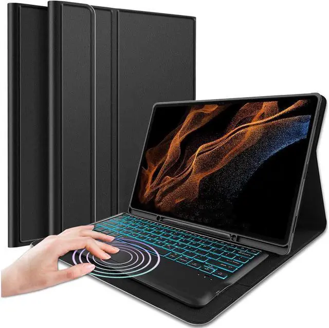 Main image of BONAEVER Bluetooth Touchpad Keyboard Case for Samsung Galaxy Tab S10 Ultra 2024 / S9 Ultra 2023 / Galaxy S8 Ultra 14 7 Colors Backlight Wireless Trackpad Keyboard & Slim PU Stand Cover with Pen Holder
