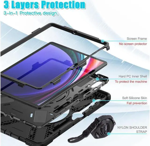Alt view image 7 of 7 - BONAEVER Case for Samsung Galaxy Tab S10 Plus 2024 / S9 Plus 2023 / S9 FE Plus / S8 Plus 2022 / S7 FE 2021 / S7 Plus 2020 12.4 inch Protective Shockproof Cover with Rotating Stand and /Shoulder Strap