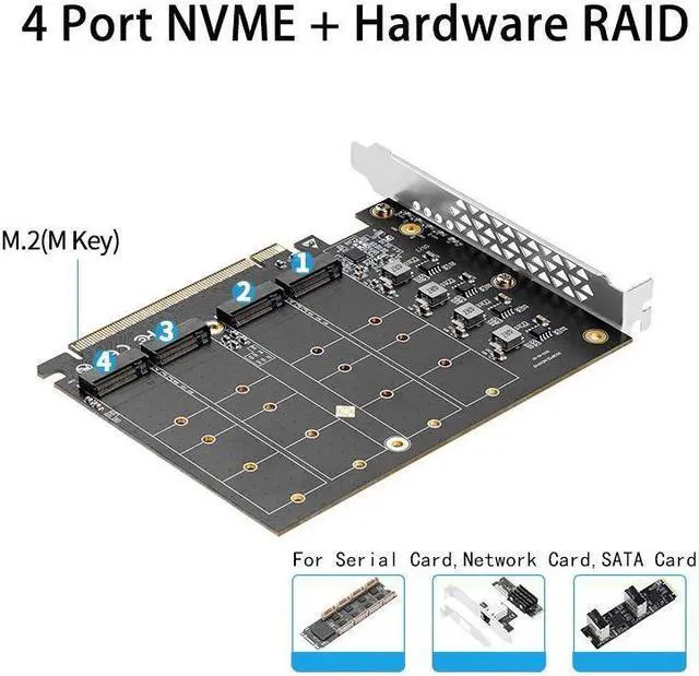 Alt view image 4 of 7 - BONAEVER Quad M.2 PCIe 4.0 / PCIe 3.0 X16 Expansion Cad with Heatsink Support 4 x PCIe NVME M.2 SSD RAID-on-CPU (VROC) in Intel Platform PCIe 4.0 RAID in AMD Platform M/B PCIe Bifurcation is Required