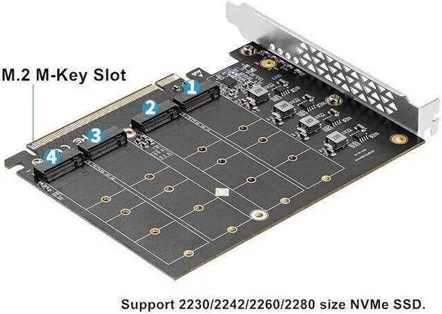 Alt view image 7 of 7 - BONAEVER Quad M.2 PCIe 4.0 / PCIe 3.0 X16 Expansion Cad with Heatsink Support 4 x PCIe NVME M.2 SSD RAID-on-CPU (VROC) in Intel Platform PCIe 4.0 RAID in AMD Platform M/B PCIe Bifurcation is Required