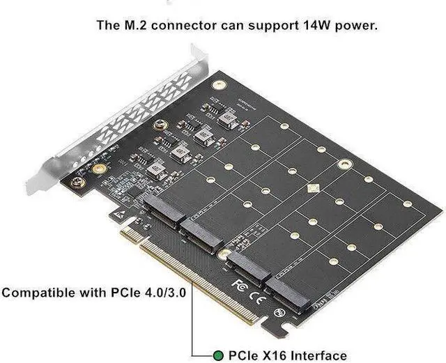 Alt view image 6 of 7 - BONAEVER Quad M.2 PCIe 4.0 / PCIe 3.0 X16 Expansion Cad with Heatsink Support 4 x PCIe NVME M.2 SSD RAID-on-CPU (VROC) in Intel Platform PCIe 4.0 RAID in AMD Platform M/B PCIe Bifurcation is Required