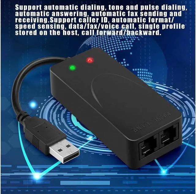 Alt view image 5 of 7 - USB 56K Voice Fax Data External V.90 V.92 Modem With Dual Ports, Compatible With Windows 98SE/2000/ME/XP/Vista/Win 7/Win 8/Win 10 Support Auto-Dial, Tone and Pulse Dialing, Auto Answer, Auto Retrain