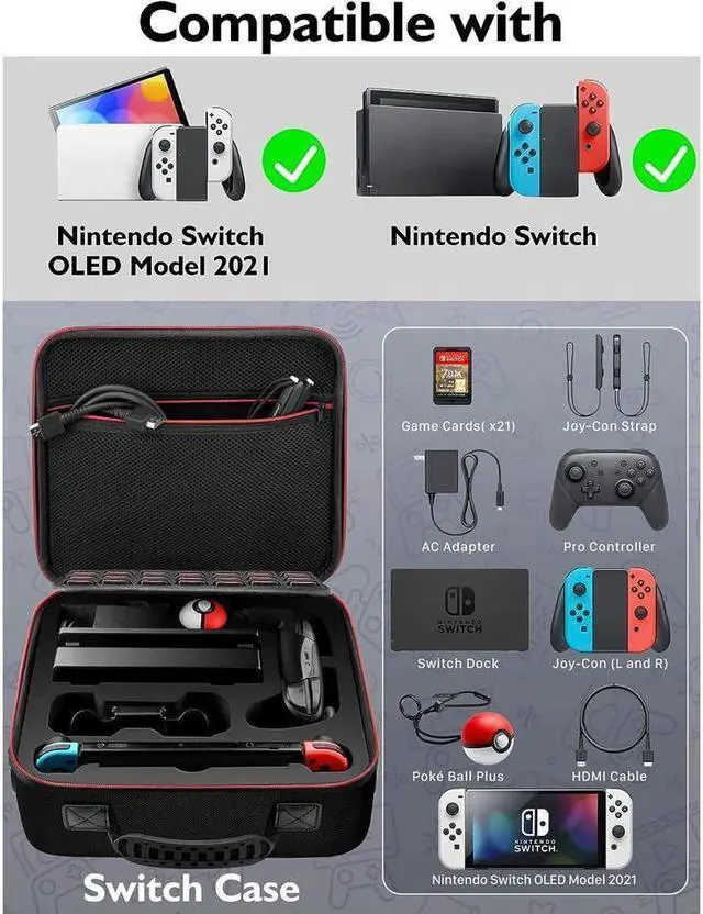 Alt view image 2 of 7 - BONAEVER Carrying Storage Case for Nintendo Switch Switch OLED Model Portable Full Protection Travel Carrying Case with 21 Game Cards Storage for Switch Console Pro Controller Accessories