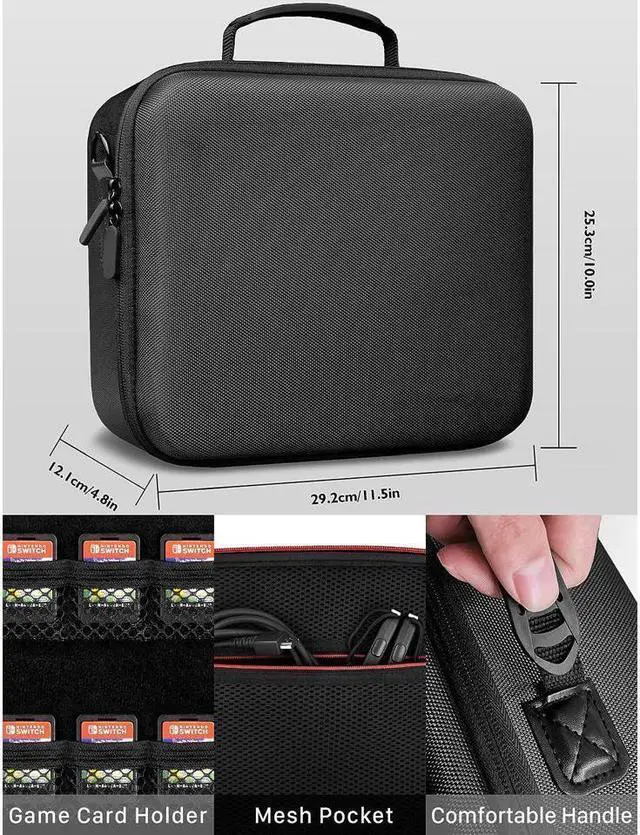 Alt view image 4 of 7 - BONAEVER Carrying Storage Case for Nintendo Switch Switch OLED Model Portable Full Protection Travel Carrying Case with 21 Game Cards Storage for Switch Console Pro Controller Accessories
