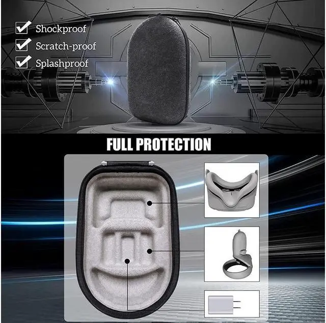 Alt view image 6 of 6 - BONAEVER Hard Carrying Case for Oculus Que Stand 2 VR Gaming Headset Waterproof Shockproof Hard Storage Box Black