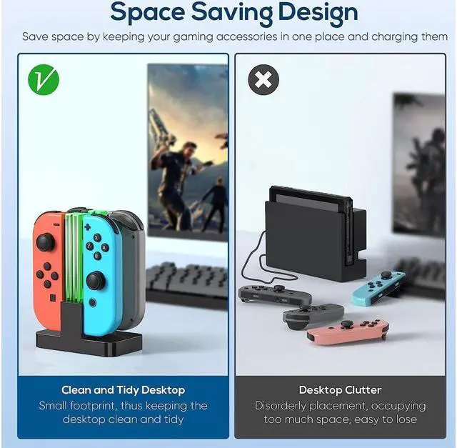 Alt view image 5 of 7 - BONAEVER Charging Dock Replacement for Switch & Charger for Switch OLED Joy Con Charging Station for Switch with a USB Type-C Charging Cord- Black