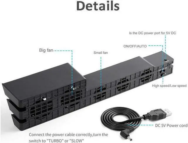 Alt view image 6 of 7 - BONAEVER Cooling Fan for PS4 PRO USB External Cooler 5 Fan Turbo Temperature Control Compatible with Sony Play Station Pro Gaming Console