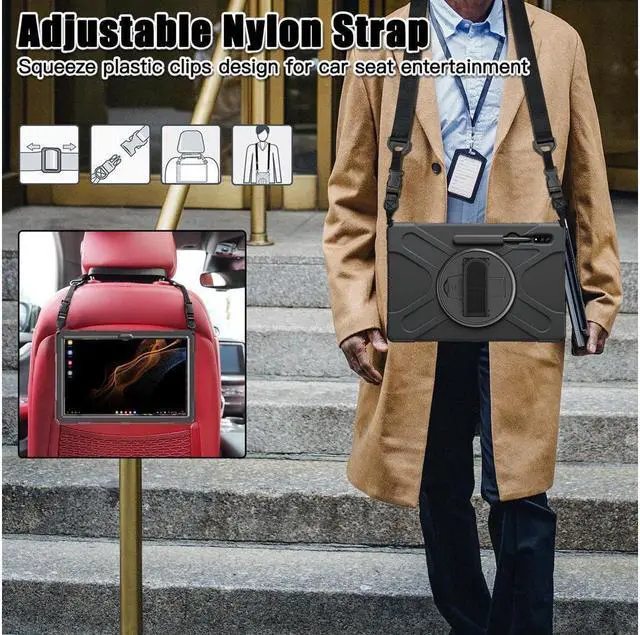 Alt view image 7 of 7 - BONAEVER Samsung Galaxy Tab S10 Ultra 2025 / Galaxy Tab S9 Ultra 2023 / Galaxy S8 Ultra 14.6 inch 2022 Case Shockproof Protective Cover with Stand Handle Hand Strap & Shoulder Strap