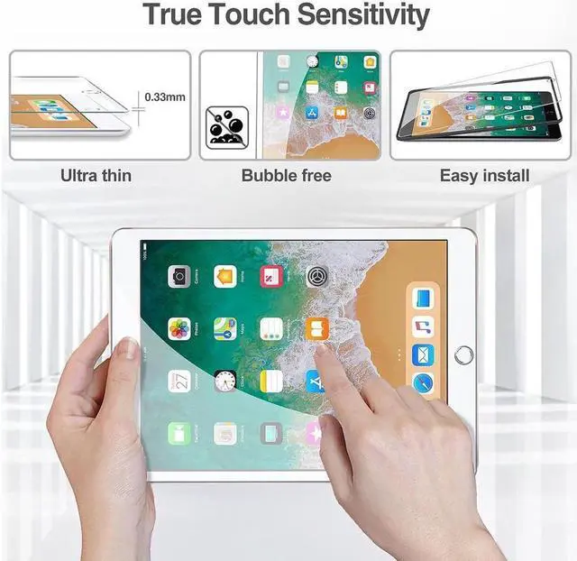 Alt view image 4 of 7 - BONAEVER [2 Pack] Tempered Screen Protector For iPad 9.7 inch 2018 & 2017 / iPad Pro 9.7 / iPad Air 2 / Air 1 Tempered Glass Film Protector Face ID & Apple Pencil & Case Compatible