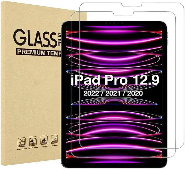 Main image of BONAEVER [2 Pack] Tempered Screen Protector For iPad Pro 12.9 Inch 6th 5th 4th Generation 2022 2021 2020 Tempered Glass Film Protector Face ID & Apple Pencil & Case Compatible