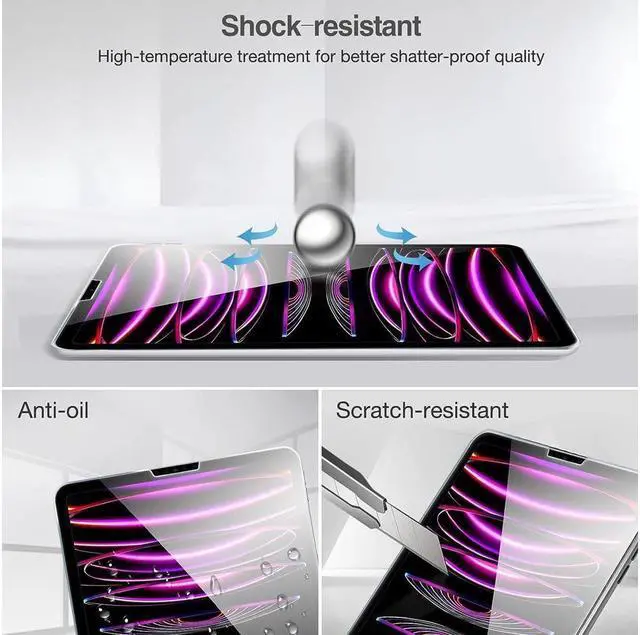 Alt view image 5 of 7 - BONAEVER [2 Pack] Tempered Screen Protector For iPad Pro 12.9 Inch 6th 5th 4th Generation 2022 2021 2020 Tempered Glass Film Protector Face ID & Apple Pencil & Case Compatible