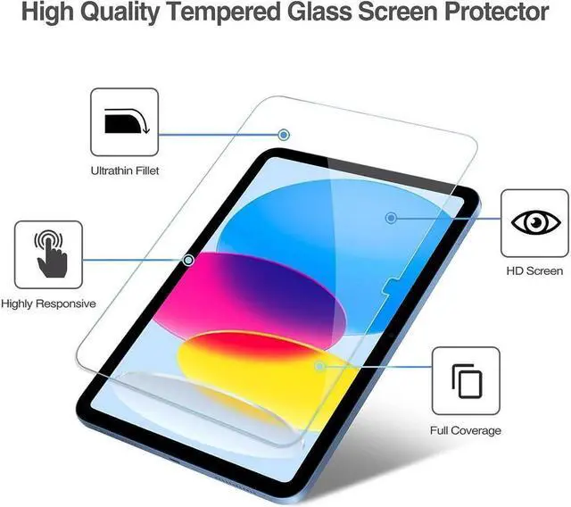 Alt view image 3 of 7 - BONAEVER [2 Pack] Tempered Screen Protector For iPad 10.9 10th Generation 2022 Model A2696 A2757 A2777 Tempered Glass Film Protector Face ID & Apple Pencil & Case Compatible