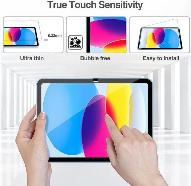 Alt view image 4 of 7 - BONAEVER [2 Pack] Tempered Screen Protector For iPad 10.9 10th Generation 2022 Model A2696 A2757 A2777 Tempered Glass Film Protector Face ID & Apple Pencil & Case Compatible