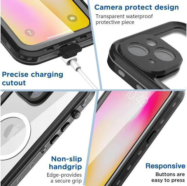 Alt view image 6 of 7 - BONAEVER for iPhone 14 Plus Case Waterproof with Screen Protector Compatible with Magsafe Magnetic Protective Phone Case Water Proof Mag Safe Magnet Shockproof Cover Clear Back Cover