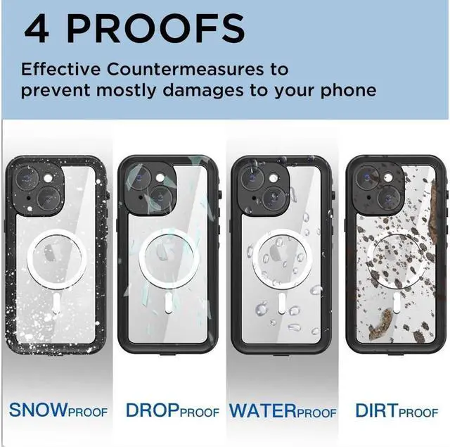 Alt view image 2 of 7 - BONAEVER for iPhone 14 Case Waterproof Compatible with Magsafe Magnetic Protective iPhone 14 Phone Case Water Proof Mag Safe Magnet Shockproof Clear with Screen Protector