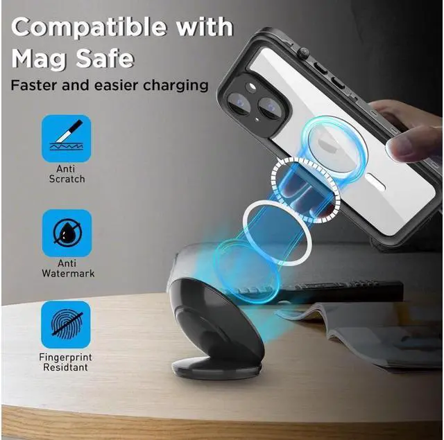 Alt view image 3 of 7 - BONAEVER for iPhone 14 Case Waterproof Compatible with Magsafe Magnetic Protective iPhone 14 Phone Case Water Proof Mag Safe Magnet Shockproof Clear with Screen Protector