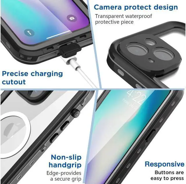 Alt view image 6 of 7 - BONAEVER for iPhone 14 Case Waterproof Compatible with Magsafe Magnetic Protective iPhone 14 Phone Case Water Proof Mag Safe Magnet Shockproof Clear with Screen Protector
