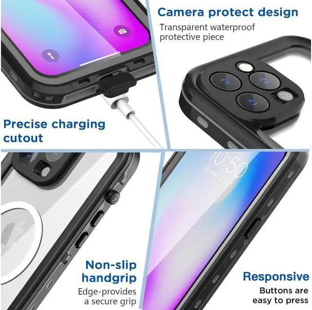 Alt view image 6 of 7 - BONAEVER for iPhone 14 Pro Max Case Waterproof Compatible with Magsafe Magnetic Protective iPhone 14 Pro Max Phone Case Water Proof Mag Safe Magnet Shockproof Clear with Screen Protector
