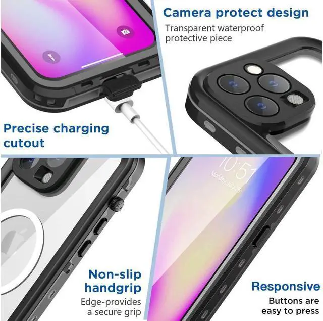 Alt view image 5 of 7 - BONAEVER for iPhone 14 Pro Case Waterproof Compatible with Magsafe Magnetic Protective iPhone 14 Pro Phone Case Water Proof Mag Safe Magnet Shockproof Clear with Screen Protector