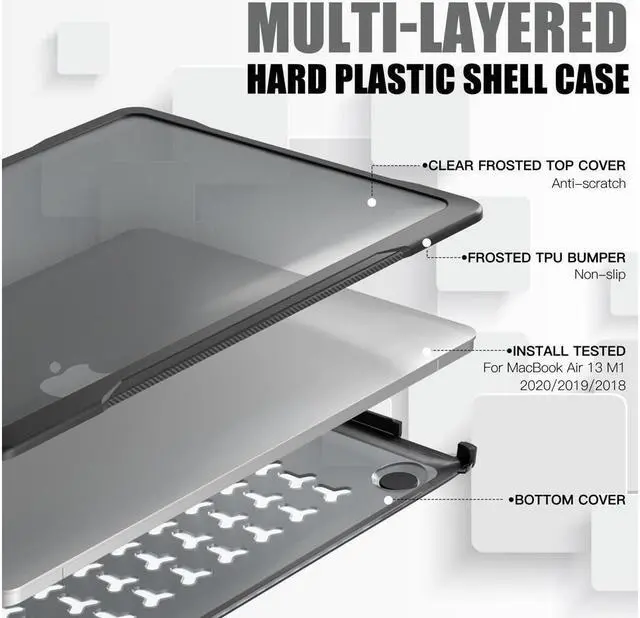 Alt view image 4 of 7 - BONAEVER Compatible with MacBook Air 13 inch Case 2022 2021-2018 Release A2337 M1 A2179 A1932 Retina Display Touch ID Rugged Hard Shell Shockproof Cover with Keyboard Skin