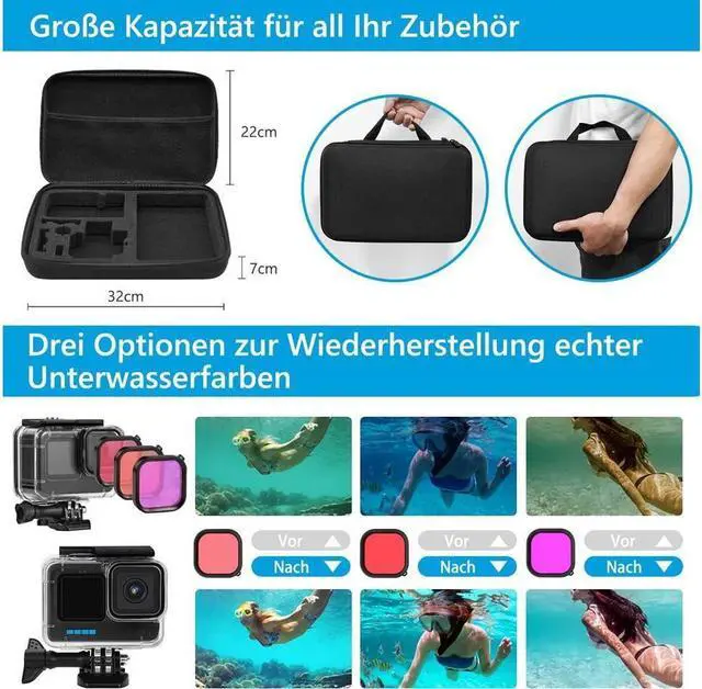 Alt view image 3 of 7 - BONAEVER Accessory Set Kit Bundle for GoPro Hero 12/11/10/9 Black Waterproof Protective Case Waterproof Housing Snorkelling Accessories Bicycle Mount Selfie Bar Head Strap for GoPro Hero 9 10 11 12