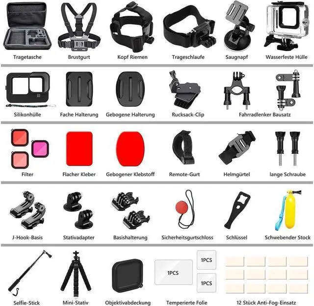 Alt view image 4 of 7 - BONAEVER Accessory Set Kit Bundle for GoPro Hero 12/11/10/9 Black Waterproof Protective Case Waterproof Housing Snorkelling Accessories Bicycle Mount Selfie Bar Head Strap for GoPro Hero 9 10 11 12