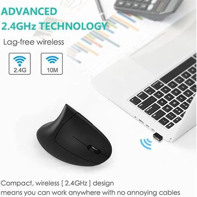 Alt view image 2 of 7 - BONAEVER Ergonomic Mouse Vertical Wireless Mouse - Rechargeable 2.4GHz Optical Vertical Mice : 3 Adjustable DPI 800/1200/1600 Levels 6 Buttons for Laptop PC Computer Desktop Notebook etc Black