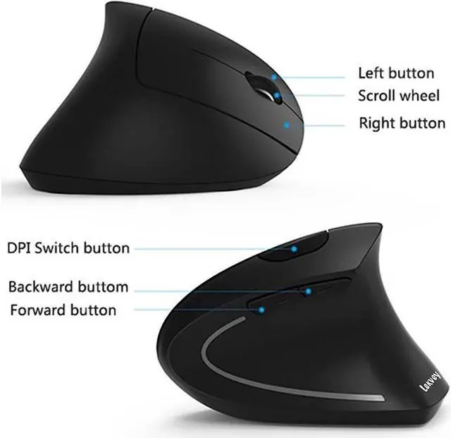 Alt view image 5 of 7 - BONAEVER Ergonomic Mouse Vertical Wireless Mouse - Rechargeable 2.4GHz Optical Vertical Mice : 3 Adjustable DPI 800/1200/1600 Levels 6 Buttons for Laptop PC Computer Desktop Notebook etc Black