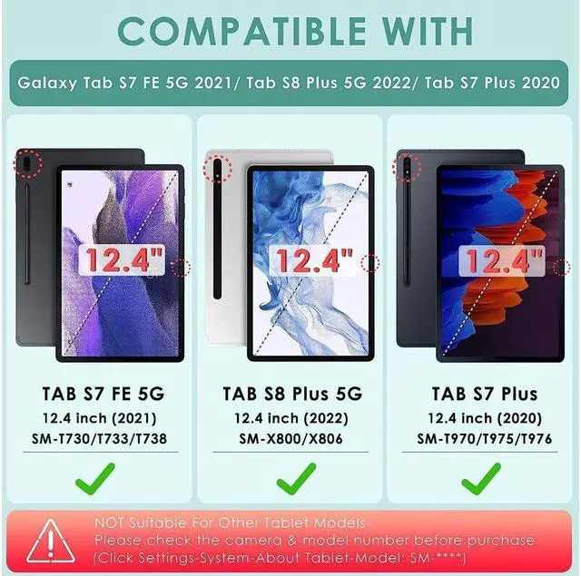 Alt view image 2 of 7 - BONAEVER Keyboard Case with Wireless Mouse Combo for 12.4 inch Samsung Galaxy Tab S8 Plus 2022 / S7 FE 2021 / S7 Plus 2020 Smart Folio Cover with Magnetic Wireless Keyboard Bluetooth Mice