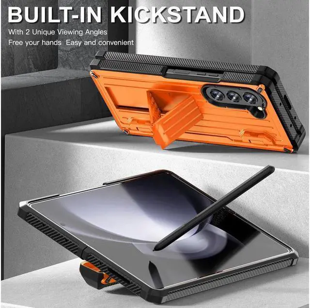 Alt view image 2 of 7 - BONAEVER Case for Samsung Galaxy Z Fold 5 5G 2023 Military-Grade Full-Body Shockproof Phone Cover Rugged Bumper Case with Built-in Screen Protector & Stand and & S Pen Slot