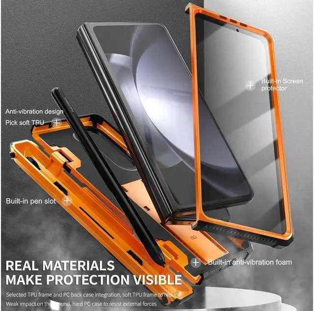 Alt view image 6 of 7 - BONAEVER Case for Samsung Galaxy Z Fold 5 5G 2023 Military-Grade Full-Body Shockproof Phone Cover Rugged Bumper Case with Built-in Screen Protector & Stand and & S Pen Slot
