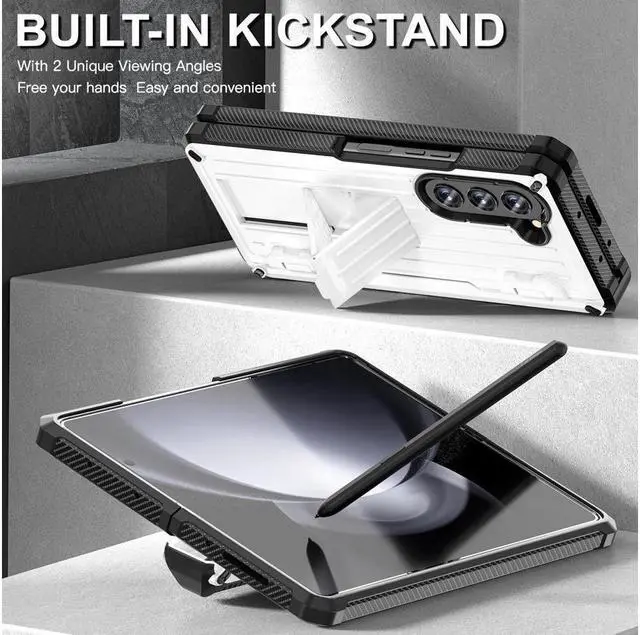 Alt view image 2 of 7 - BONAEVER Case for Samsung Galaxy Z Fold 5 5G 2023 Military-Grade Full-Body Shockproof Phone Cover Rugged Bumper Case with Built-in Screen Protector & Stand and & S Pen Slot