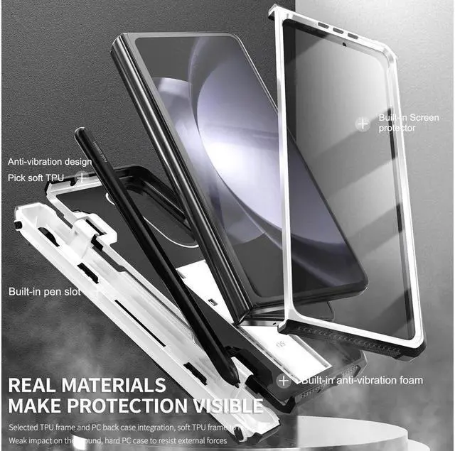 Alt view image 5 of 7 - BONAEVER Case for Samsung Galaxy Z Fold 5 5G 2023 Military-Grade Full-Body Shockproof Phone Cover Rugged Bumper Case with Built-in Screen Protector & Stand and & S Pen Slot