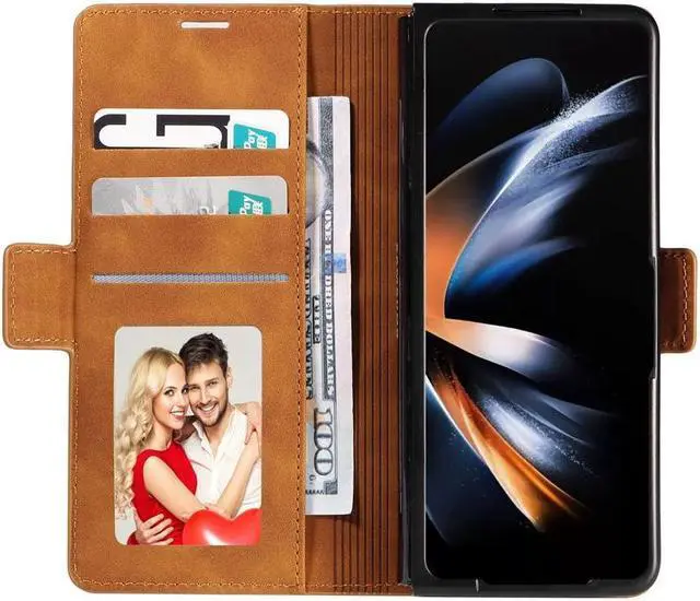Alt view image 3 of 7 - BONAEVER For Samsung Galaxy Galaxy Z Fold 5 Case Premium PU Leather Cover TPU Bumper with Card Holder Stand andidden Magnetic Shockproof Flip Wallet Case for Galaxy Z Fold 5 5G 2023 Released