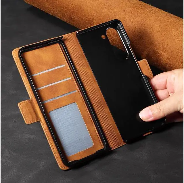 Alt view image 7 of 7 - BONAEVER For Samsung Galaxy Galaxy Z Fold 5 Case Premium PU Leather Cover TPU Bumper with Card Holder Stand andidden Magnetic Shockproof Flip Wallet Case for Galaxy Z Fold 5 5G 2023 Released