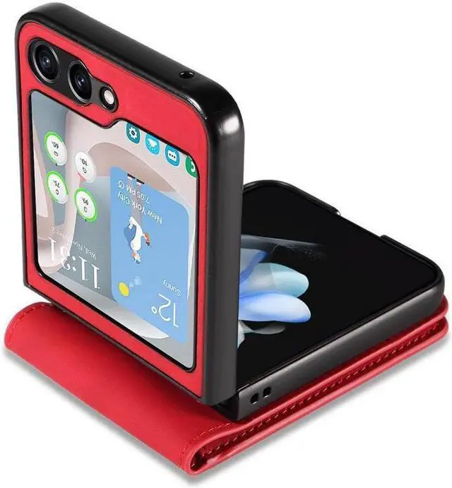 Alt view image 2 of 7 - BONAEVER For Samsung Galaxy Z Flip 5 5G 2023 Case Premium PU Leather Cover with Card Holder Magnetic Shockproof Phone Cover Flip Wallet Case