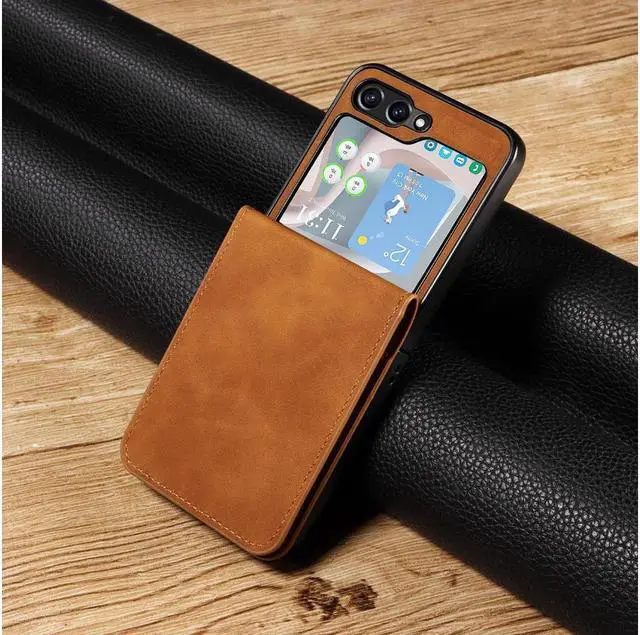 Alt view image 7 of 7 - BONAEVER For Samsung Galaxy Z Flip 5 5G 2023 Case Premium PU Leather Cover with Card Holder Magnetic Shockproof Phone Cover Flip Wallet Case