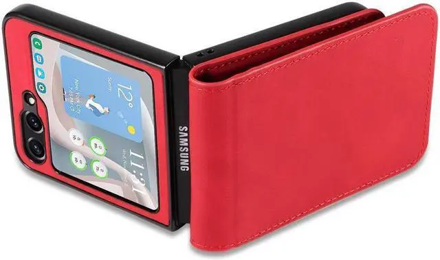 Alt view image 3 of 7 - BONAEVER For Samsung Galaxy Z Flip 5 5G 2023 Case Premium PU Leather Cover with Card Holder Magnetic Shockproof Phone Cover Flip Wallet Case