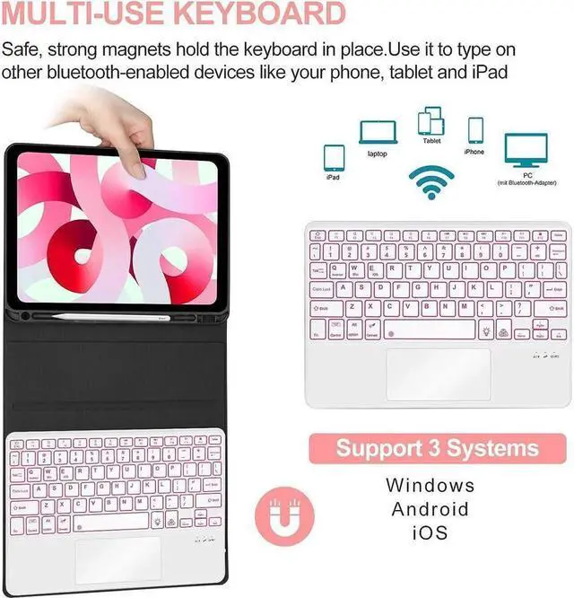 Alt view image 3 of 7 - BONAEVER Bluetooth Touchpad Keyboard Case for Samsung Galaxy Tab S10 Plus / S9 Plus / S9 FE Plus / S8 Plus 12.4 inch, 7 Colors Backlight Wireless Trackpad Keyboard & Stand Cover with Pen Holder