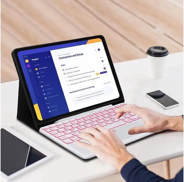 Alt view image 7 of 7 - BONAEVER Bluetooth Touchpad Keyboard Case for Samsung Galaxy Tab S10 Plus / S9 Plus / S9 FE Plus / S8 Plus 12.4 inch, 7 Colors Backlight Wireless Trackpad Keyboard & Stand Cover with Pen Holder