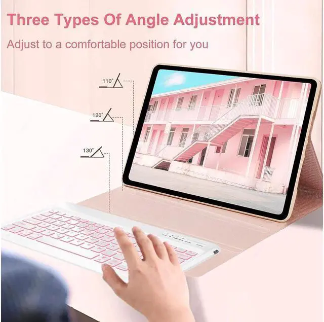 Alt view image 3 of 7 - BONAEVER Keyboard Case with Mouse Combo for Samsung Galaxy Tab S10 Plus / S9 Plus / S9 FE Plus / S8 Plus 12.4 inch Smart Folio Cover with 7 Colors Backlit Magnetic Wireless Keyboard