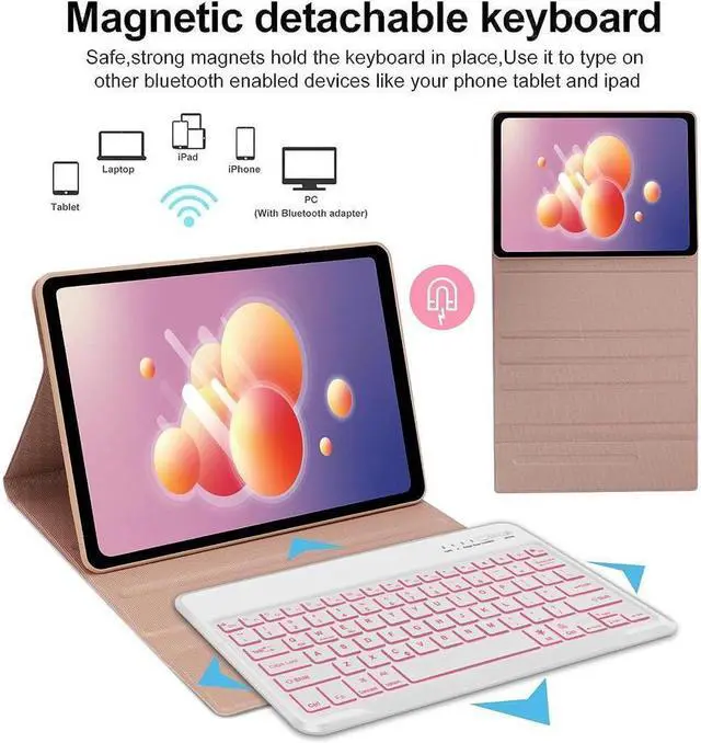 Alt view image 2 of 7 - BONAEVER Keyboard Case with Mouse Combo for Samsung Galaxy Tab S10 Plus / S9 Plus / S9 FE Plus / S8 Plus 12.4 inch Smart Folio Cover with 7 Colors Backlit Magnetic Wireless Keyboard