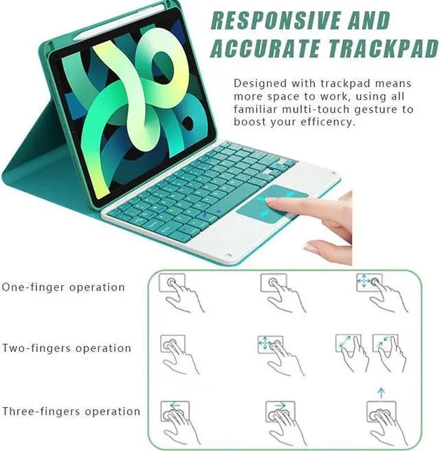 Alt view image 3 of 7 - BONAEVER Touchpad Keyboard Case for iPad 2017 2018 5th 6th Generation 9.7 Inch iPad Air 2 / Air 1 Smart Stand Cover with Wireless Magnetic Keyboard Pencil Holder
