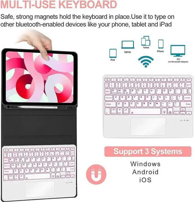 Alt view image 3 of 7 - BONAEVER Bluetooth Touchpad Keyboard Case for Samsung Galaxy Tab S10 Ultra 2024 / S9 Ultra 2023 / Galaxy S8 Ultra 14 7 Colors Backlight Wireless Trackpad Keyboard & Slim PU Stand Cover with Pen Holder