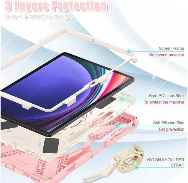 Alt view image 5 of 7 - BONAEVER Case for Samsung Galaxy Tab S9 Plus 2023 / S9 FE Plus / S8 Plus 2022 / S7 FE 2021 / S7 Plus 2020 12.4 inch Protective Shockproof Cover with 360 Degree Rotating Stand and /Shoulder Strap