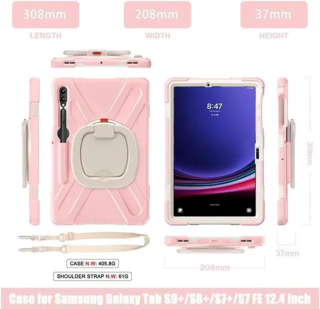 Alt view image 6 of 7 - BONAEVER Case for Samsung Galaxy Tab S9 Plus 2023 / S9 FE Plus / S8 Plus 2022 / S7 FE 2021 / S7 Plus 2020 12.4 inch Protective Shockproof Cover with 360 Degree Rotating Stand and /Shoulder Strap